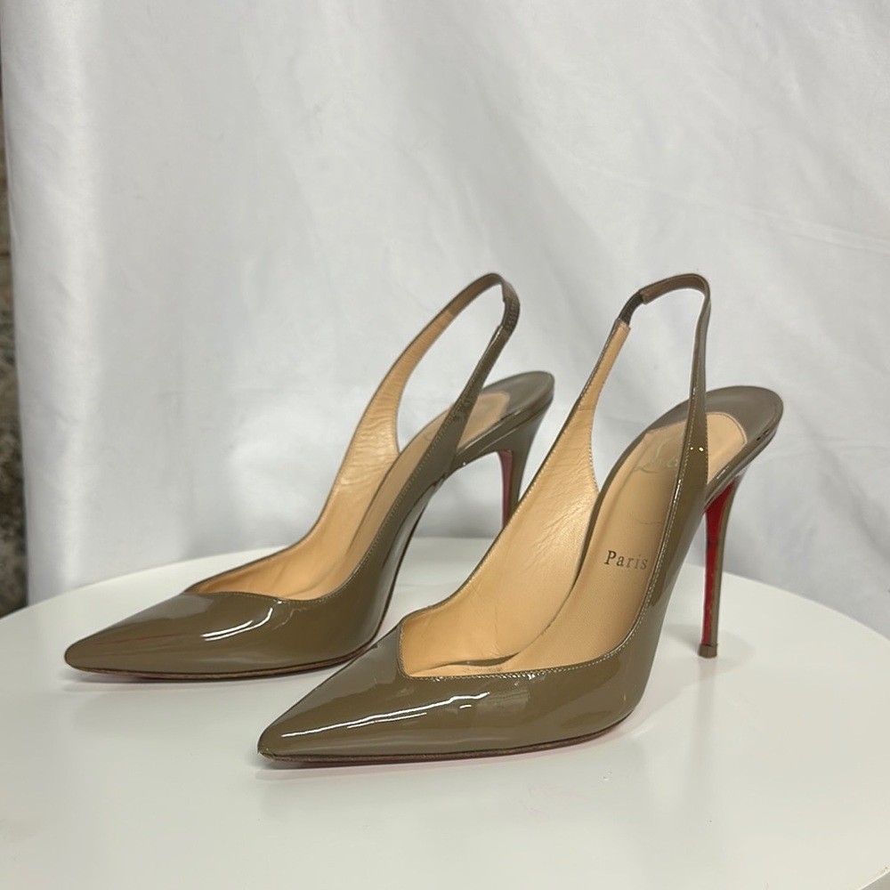 Christian Louboutin Brown Patent Leather Slingback Heels